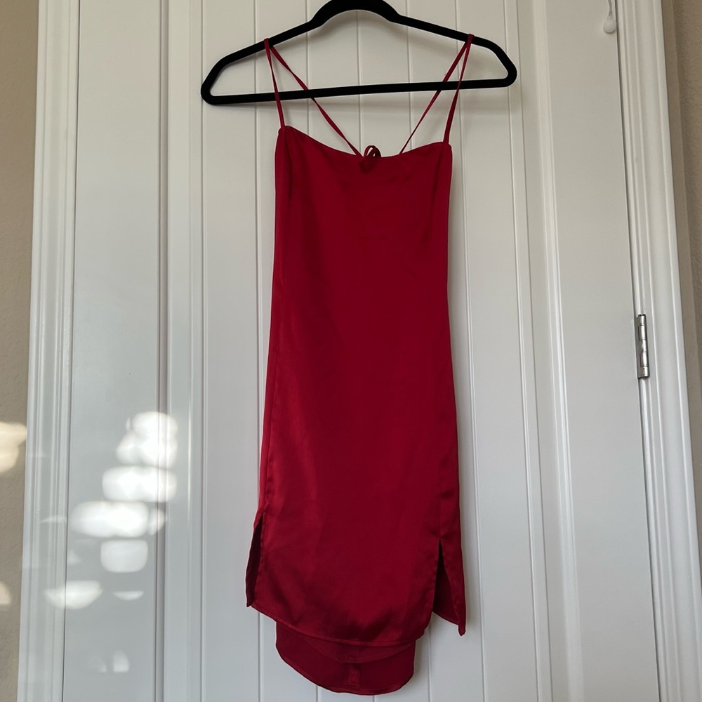 Red Satin Open Back Dress